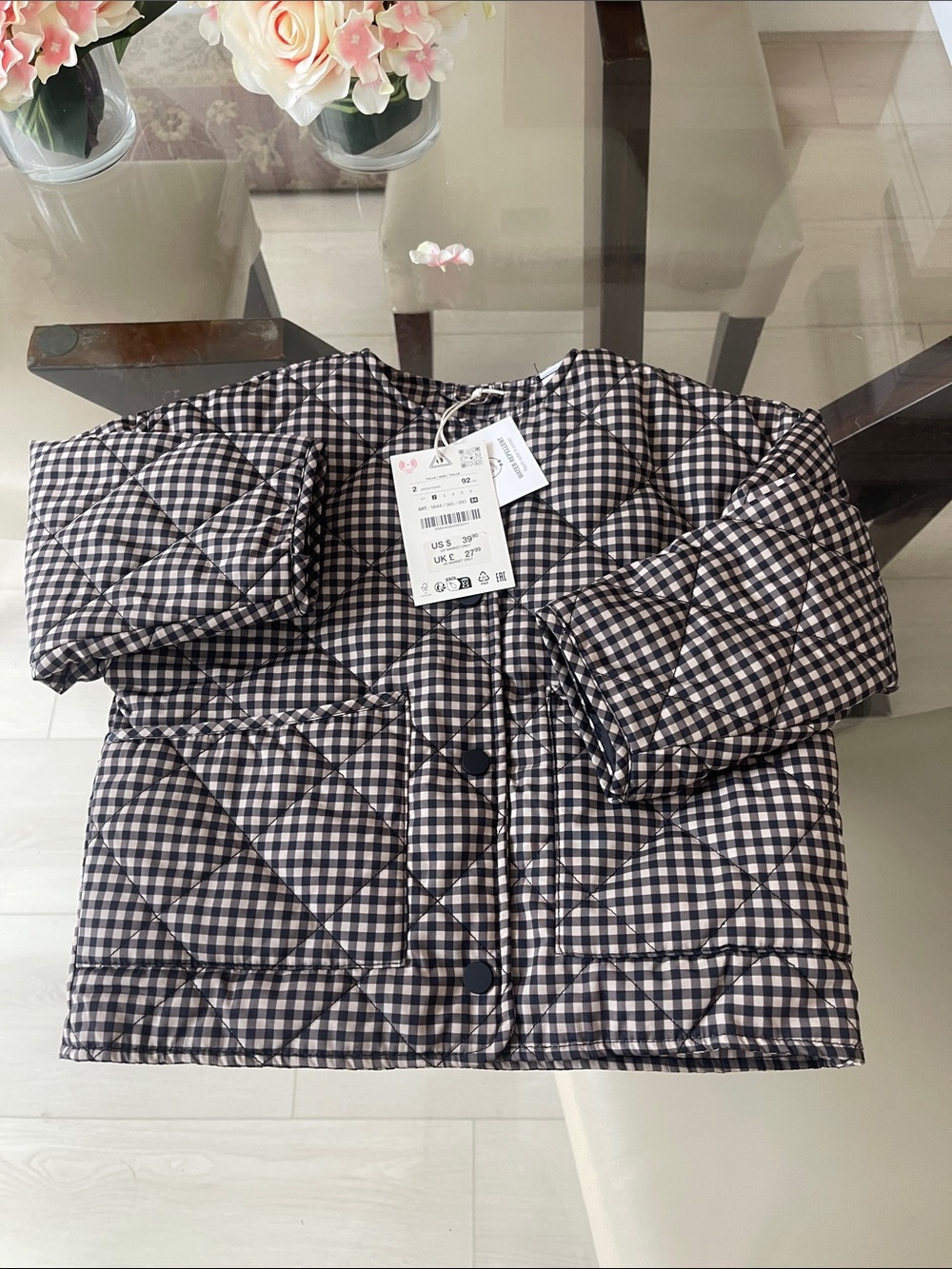 Zara Black & Cream Gingham Quilted Snap Jacket 
Size 2 
And Size 5 
Each $39